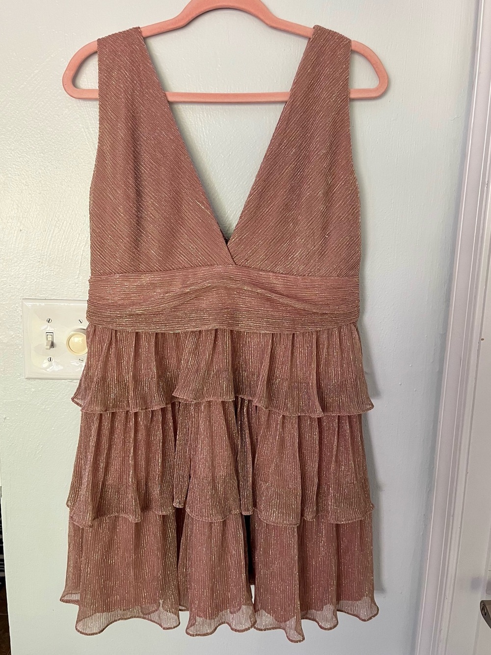 Altar’d State Wesson Rose Gold Metallic Ruffle Dress XL NWT